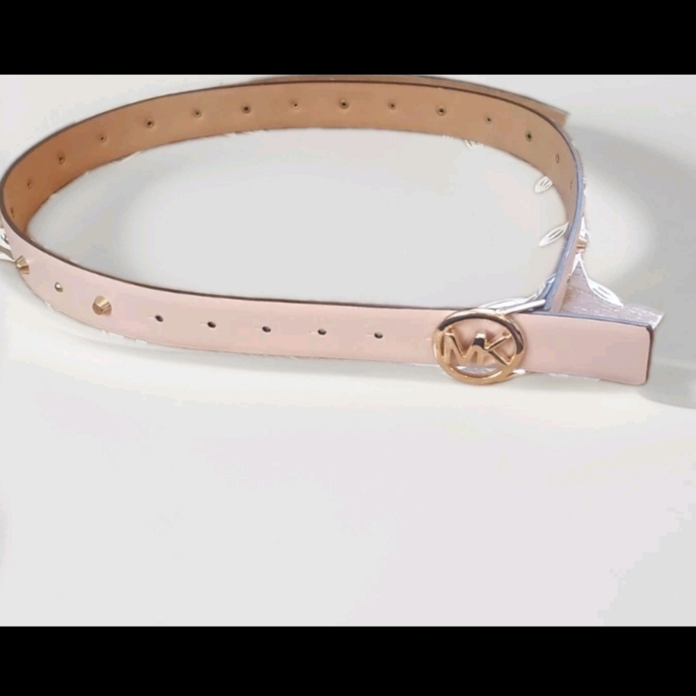 Michael Kors Leather Studded Monogram Buckle Wide Belt - Picture 3 of 6